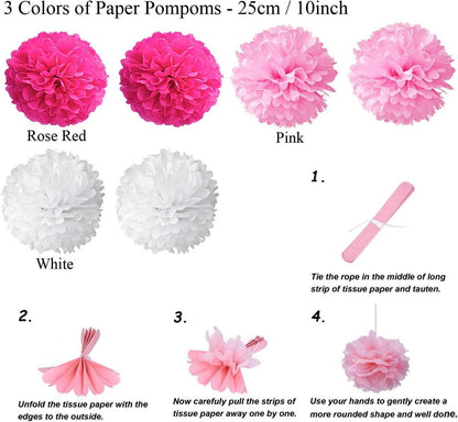Geburtstagsdeko Set Rosa Pompoms Pom Poms Luftballon Spiral