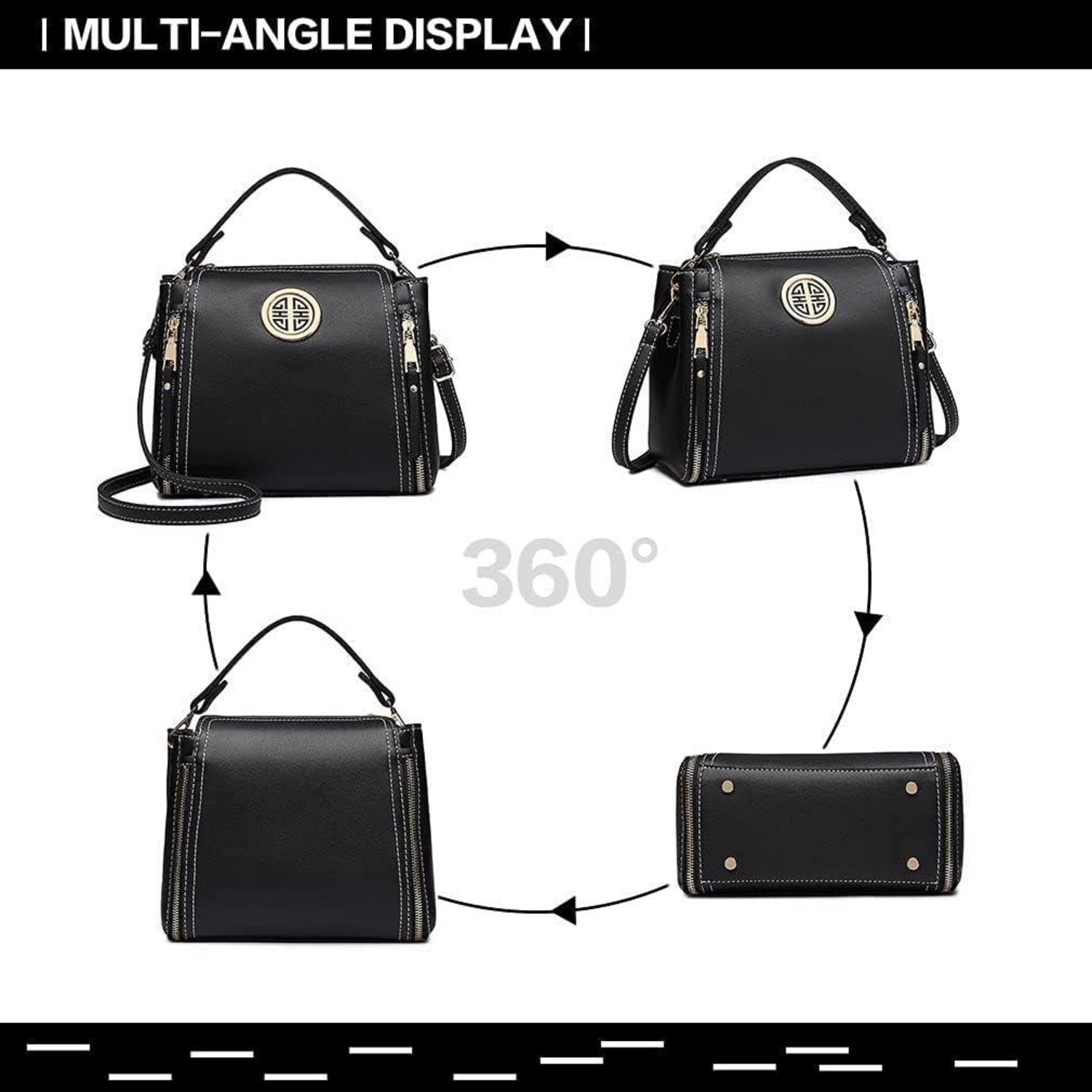 Schwarze PU Leder Damen Handtasche Schultertasche mit Top Griff