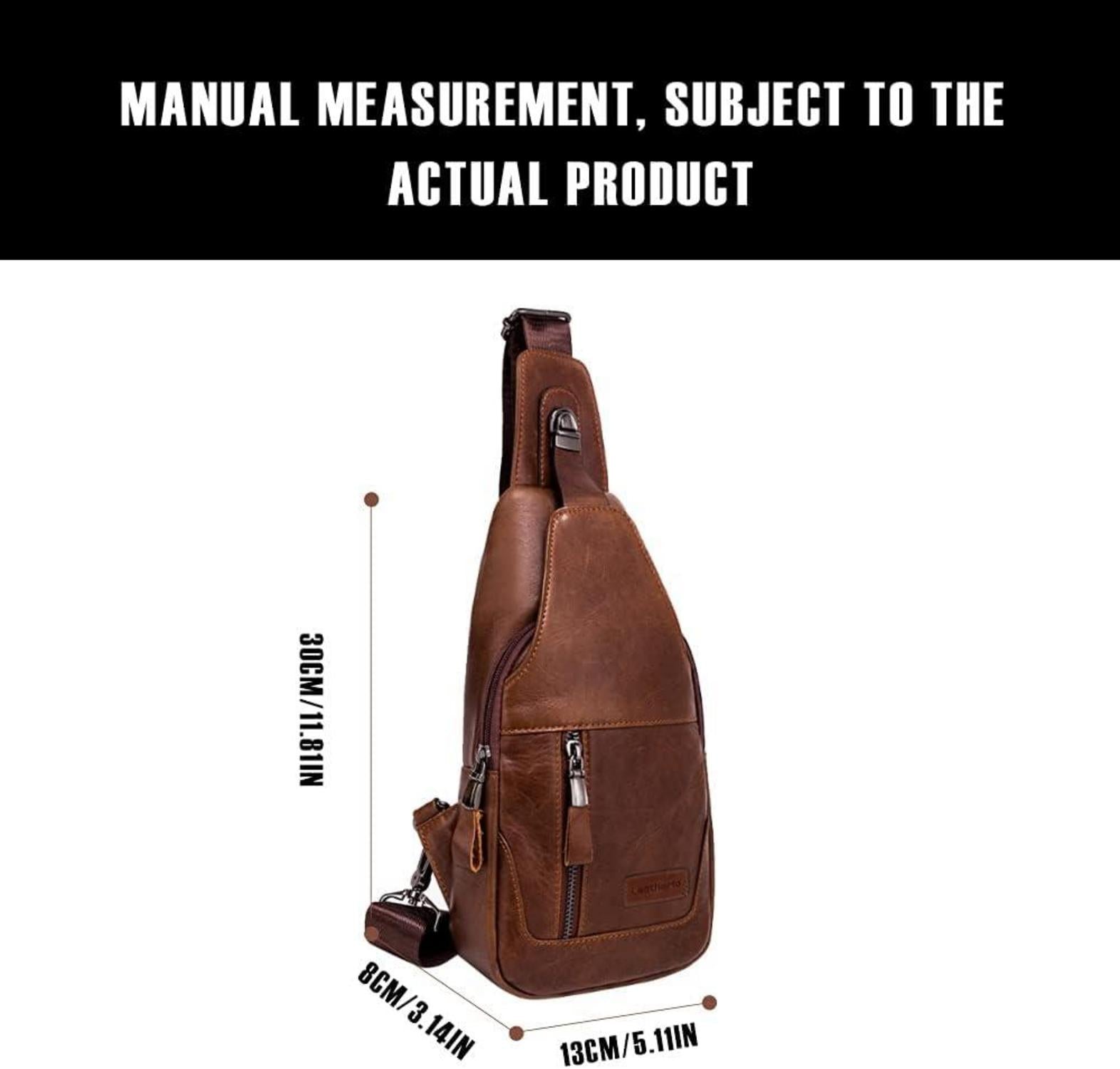 Herren Brusttasche aus echtem Leder Braun 30x15x6cm