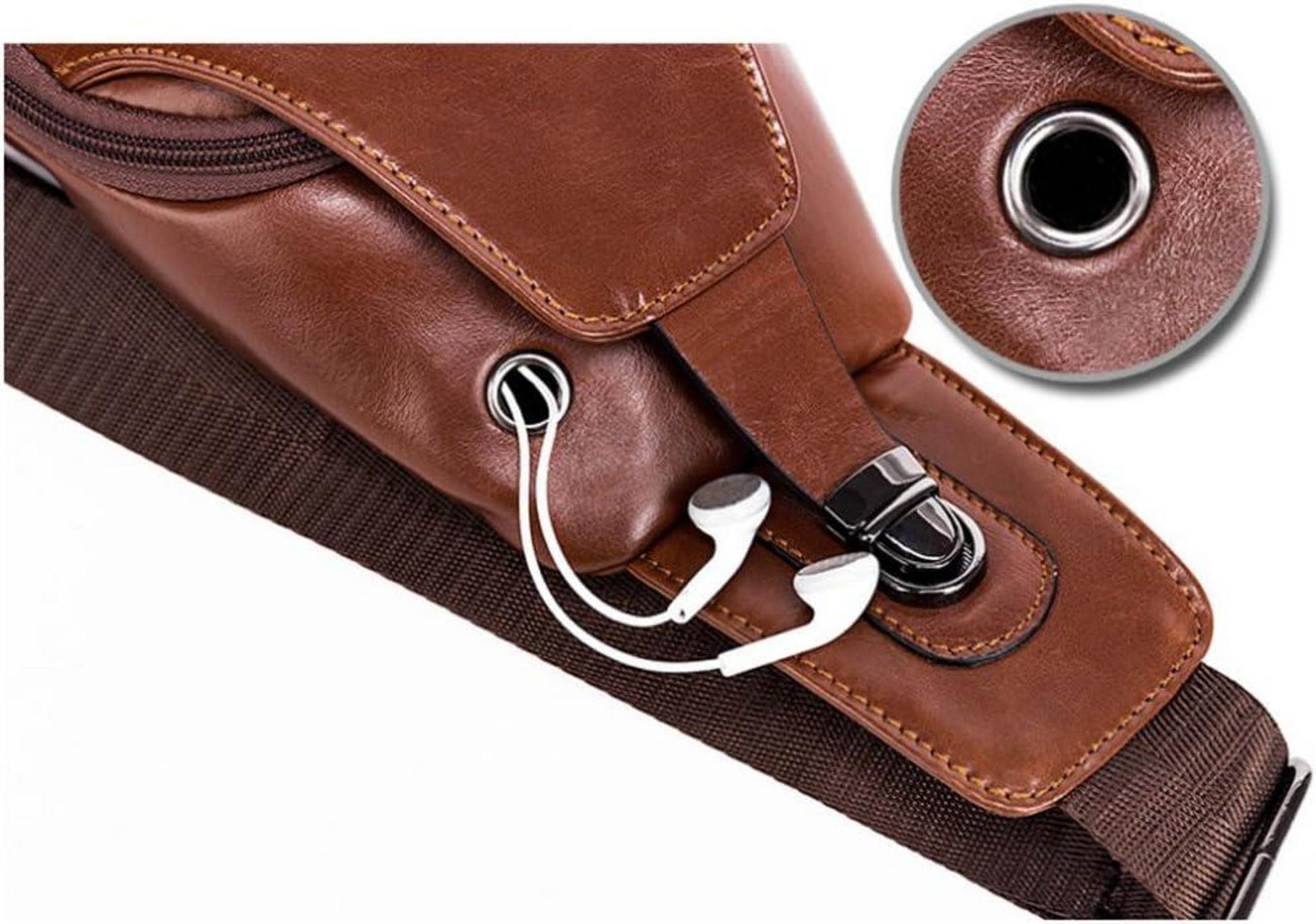 Herren Brusttasche Echtes Leder Schultertasche Rucksack Braun