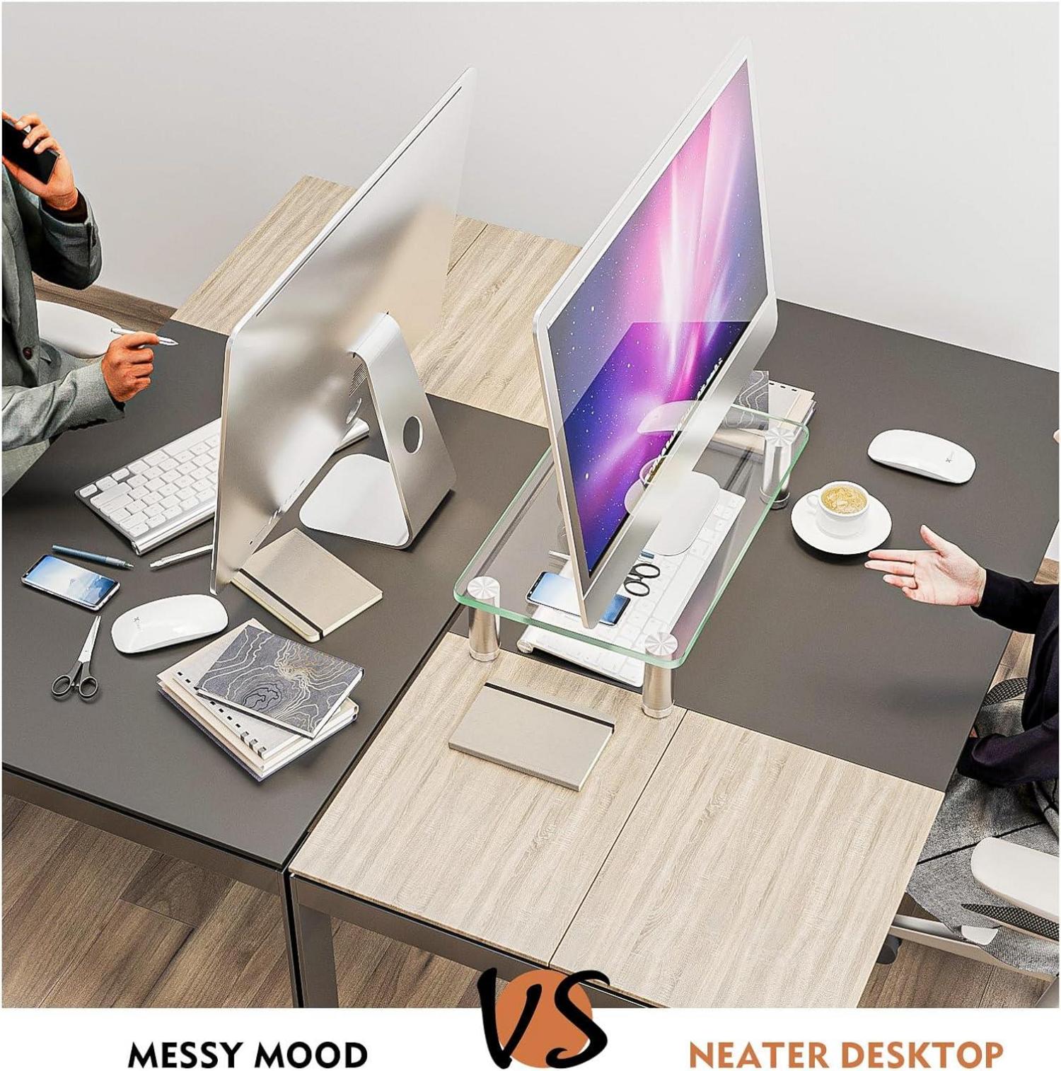 Hemudu Computer-Monitorerhöhung aus gehärtetem Glas, höhenverstellbar, Multi-Media-Desktop-Ständer