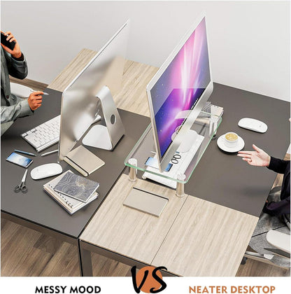 Hemudu Computer-Monitorerhöhung aus gehärtetem Glas, höhenverstellbar, Multi-Media-Desktop-Ständer