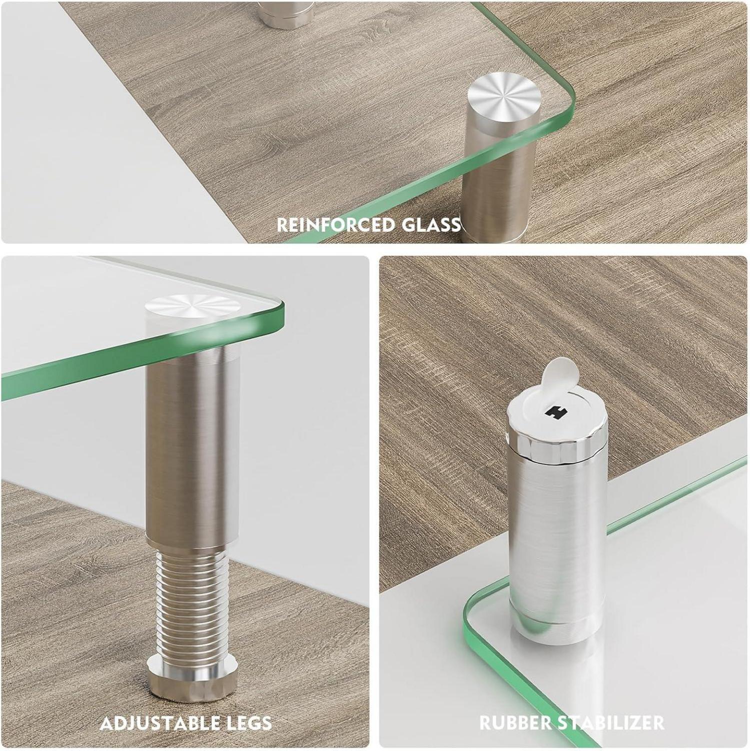 Monitorerhöhung aus gehärtetem Glas, höhenverstellbar, transparent
