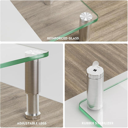 Monitorerhöhung aus gehärtetem Glas, höhenverstellbar, transparent