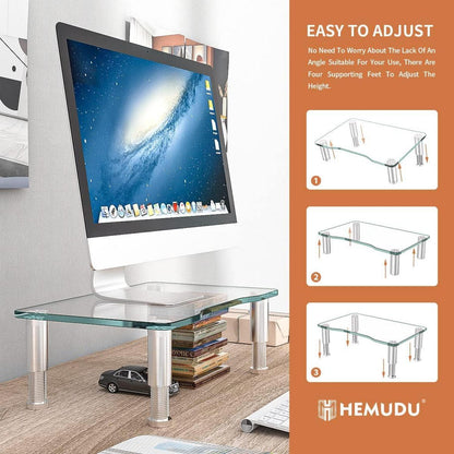 Hemudu Computer-Monitorerhöhung aus gehärtetem Glas, höhenverstellbar, Multi-Media-Desktop-Ständer