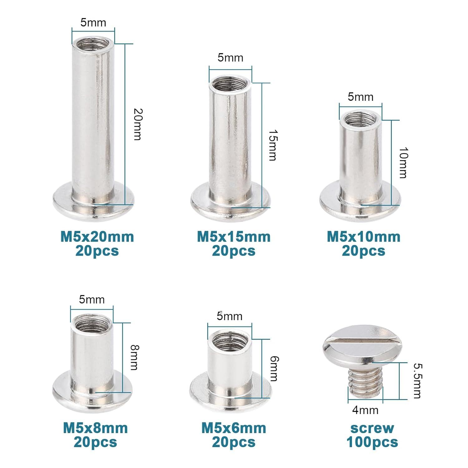 Leder Bindung Schrauben Set 100 Stück 5 Größen Belt Tack