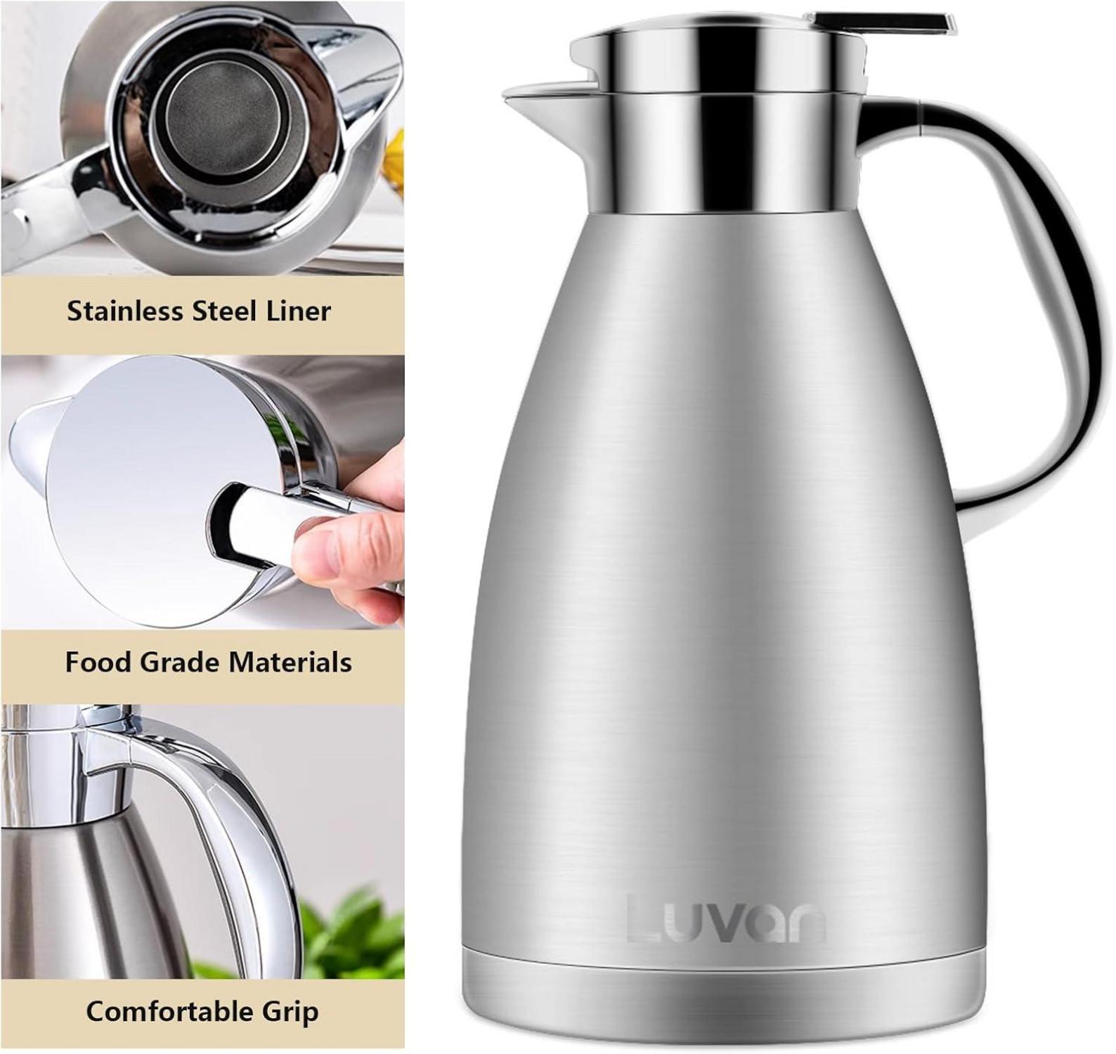 Isolierkanne 1,8L Edelstahl Kaffee Tee 12h heiß 24h kalt Doppelwandig