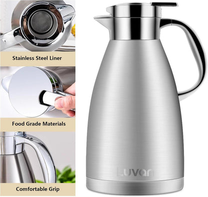 Isolierkanne 1,8L Edelstahl Kaffee Tee 12h heiß 24h kalt Doppelwandig