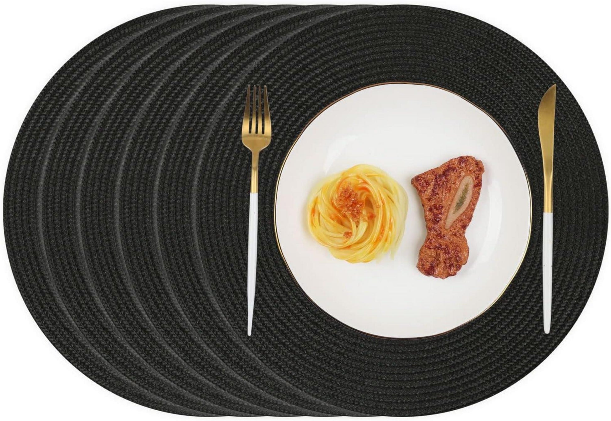 Runde Tischsets Set von 6 Abwaschbar Hitzebeständig 34cm Schwarz