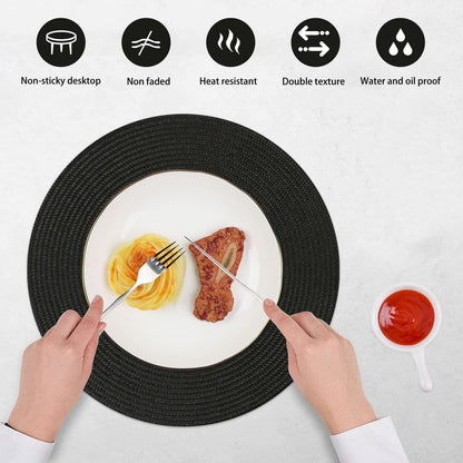 Runde Tischsets Set von 6 Abwaschbar Hitzebeständig 34cm Schwarz