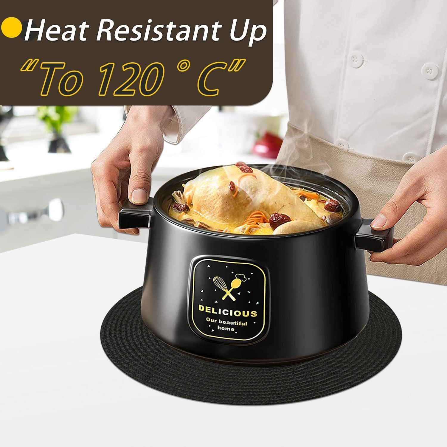 Runde Platzsets Set von 6 abwaschbar hitzebeständig 34cm Schwarz