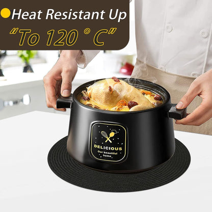 Runde Platzsets Set von 6 abwaschbar hitzebeständig 34cm Schwarz