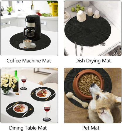 Runde Platzsets Set von 6 abwaschbar hitzebeständig 34cm Schwarz