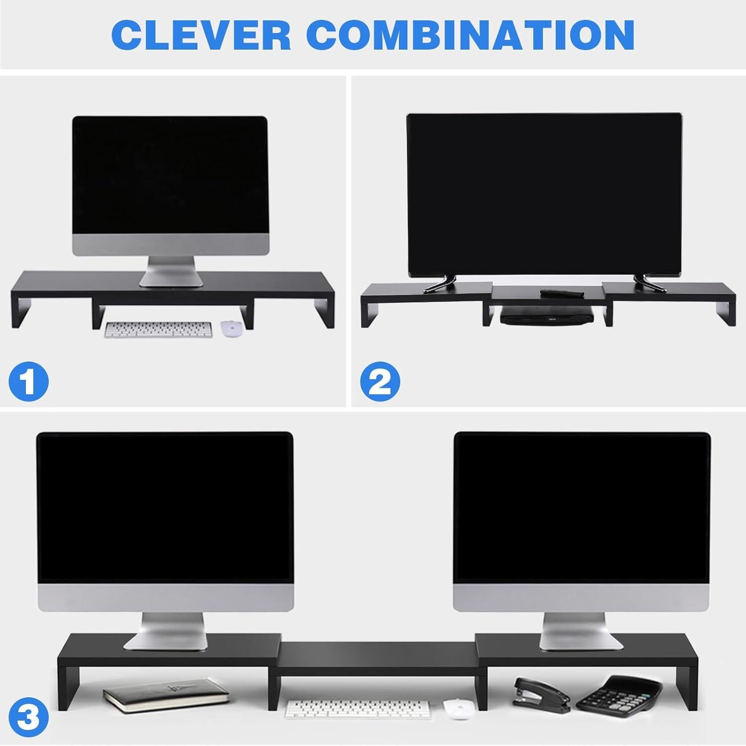 Monitorständer Holz Dual Unterbau Bildschirmerhöhung - Laptop Ständer Swivel