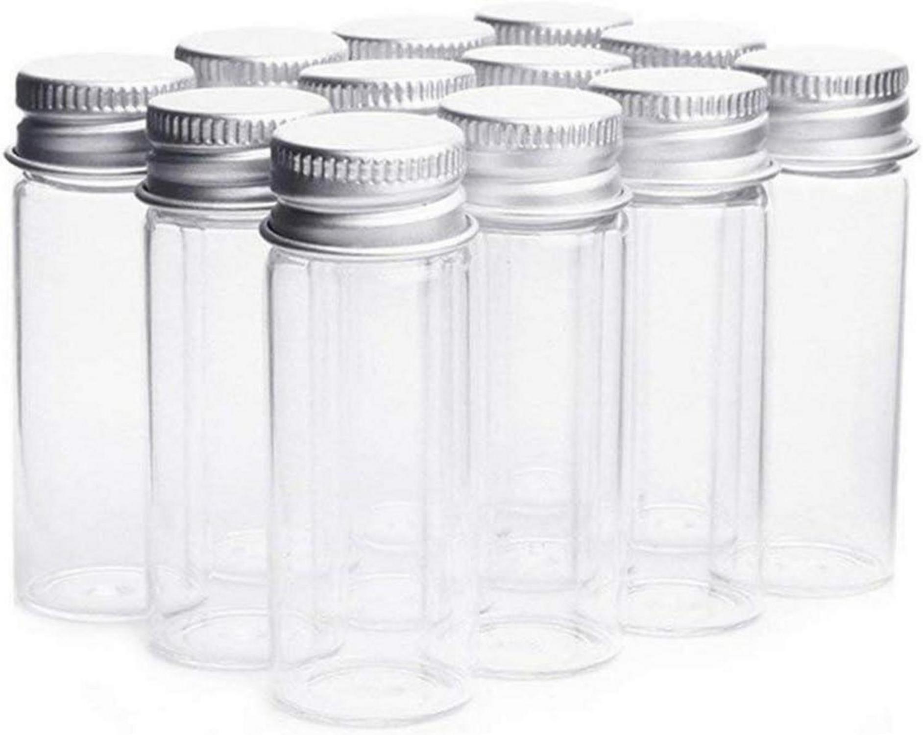 Klare Glasflaschen mit Aluminiumschraubverschluss, 12 Stück, 14ml