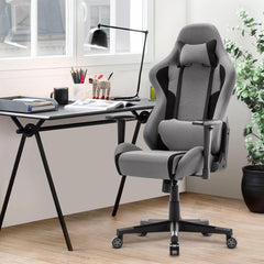 Ergonomischer Gaming-Stuhl Stoff Grau verstellbare Armlehnen