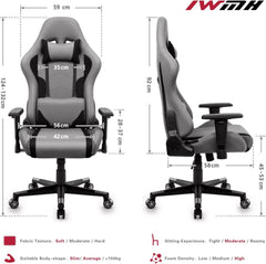 Ergonomischer Gaming Stuhl Stoff Racing Bürostuhl Grau