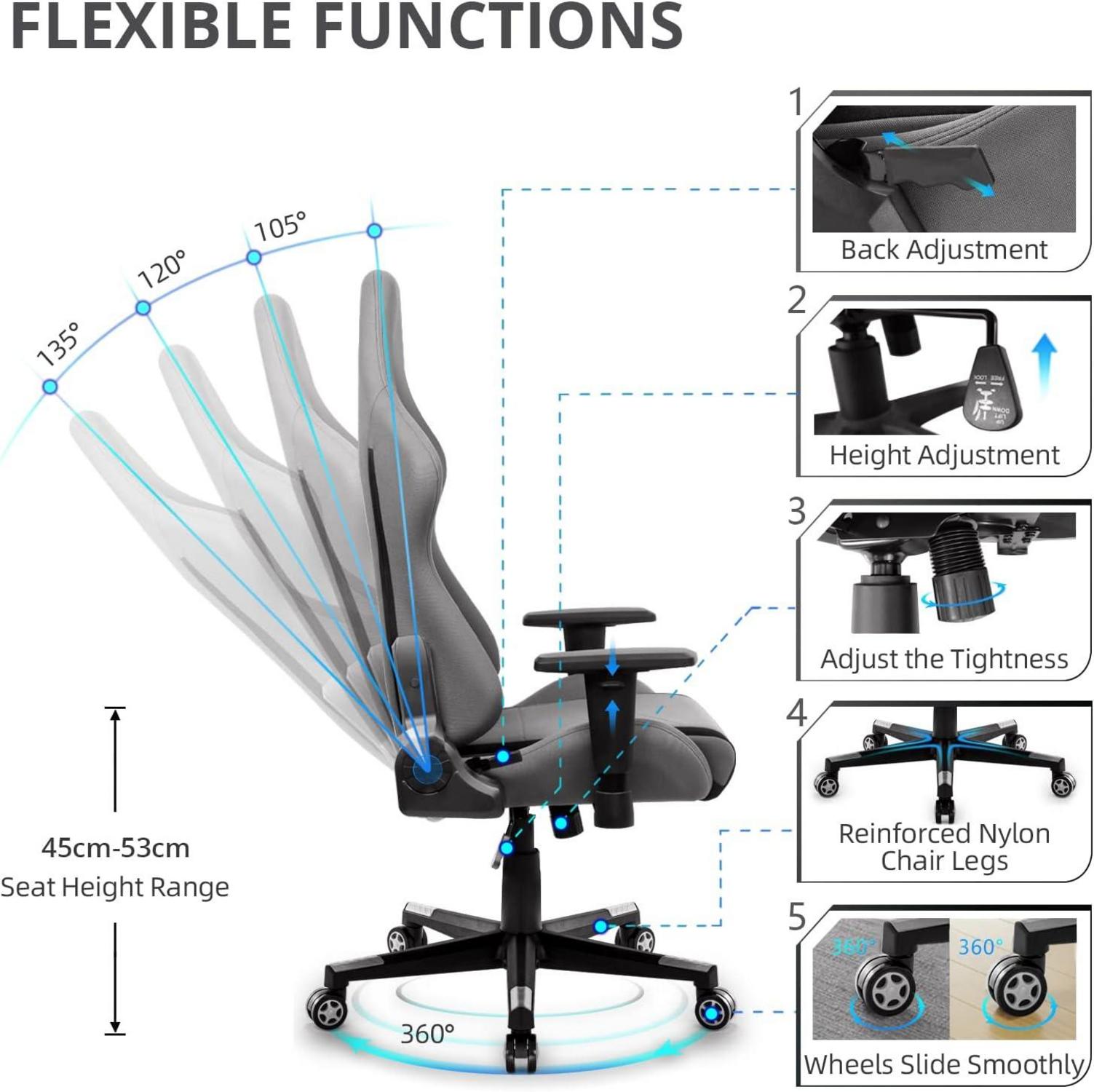 Gaming Stuhl Ergonomischer Gamer Stuhl Stoff Racing Bürostuhl Grau