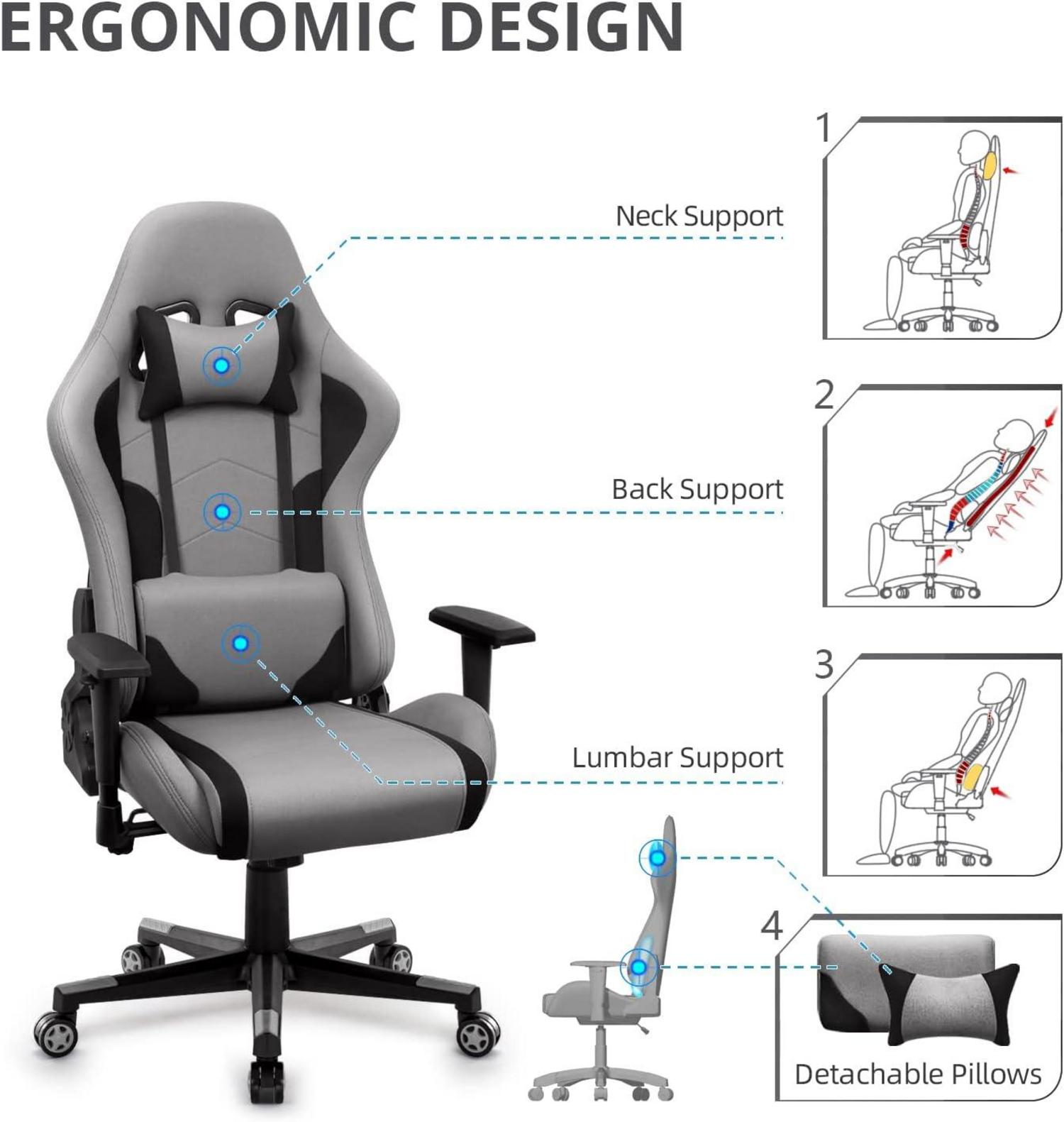 IntimaTe WM Heart Gaming Stuhl, Ergonomischer Zocker Racing Bürostuhl Grau