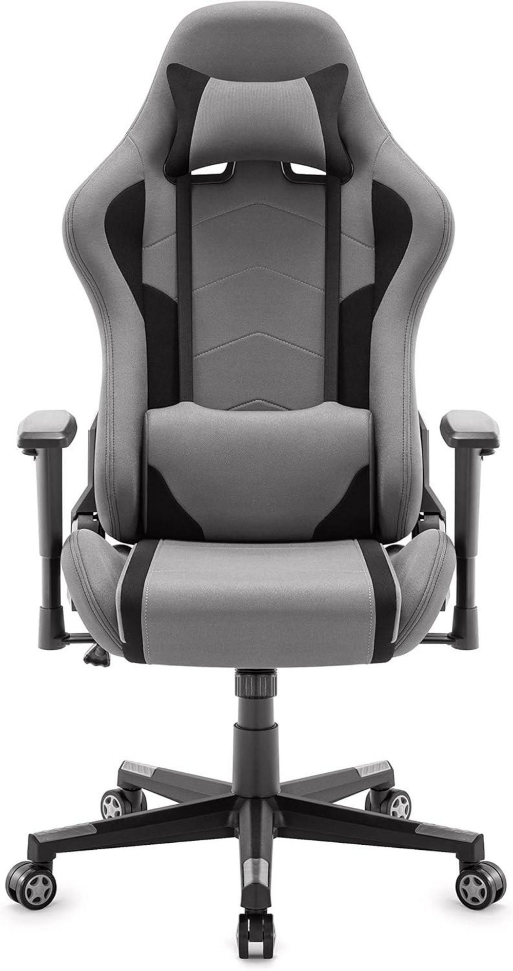 Gaming Stuhl Ergonomisch Stoff Armlehnen Lendenkissen Grau