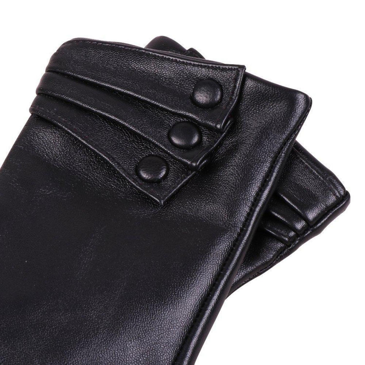 Damen Lederhandschuhe Touchscreen Lammfell warm Winter Schwarz
