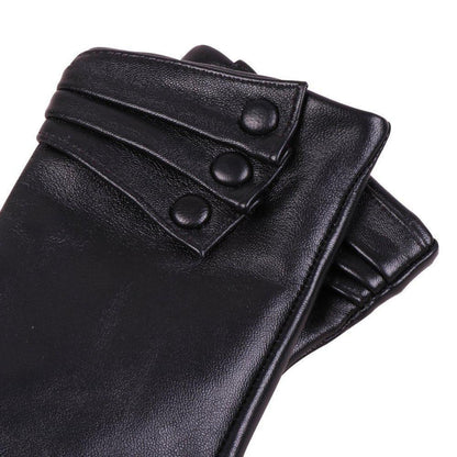 Damen Lederhandschuhe Touchscreen Lammfell warm Winter Schwarz