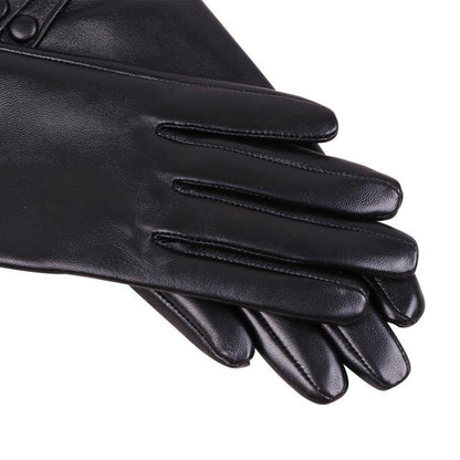 Damen Lederhandschuhe Touchscreen Lammfell Warm Schwarz S