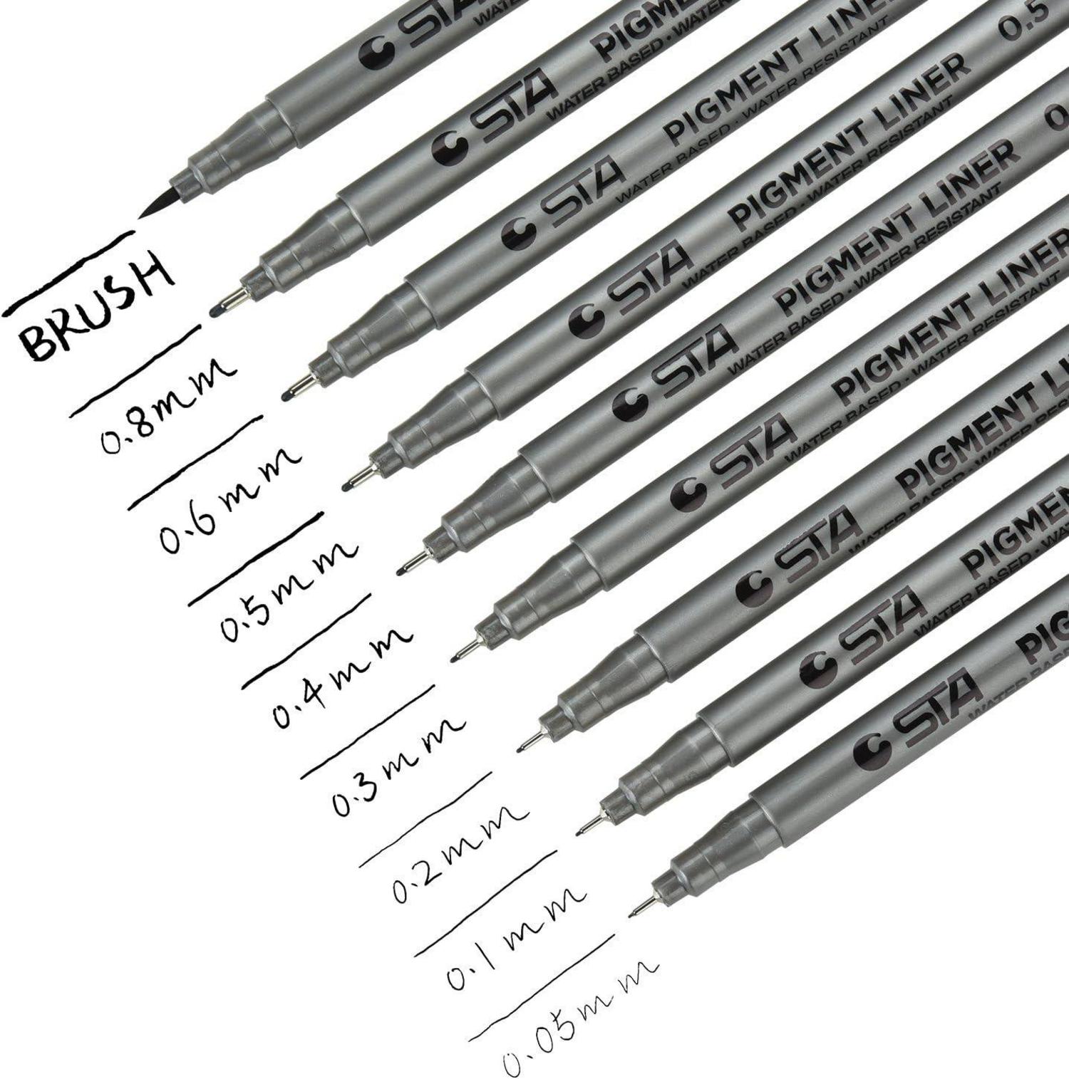 9er Set Fineliner Stifte Pigmentliner Wasserfest Pinselzeichner