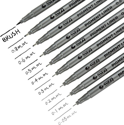 9er Set Fineliner Stifte Pigmentliner Wasserfest Pinselzeichner