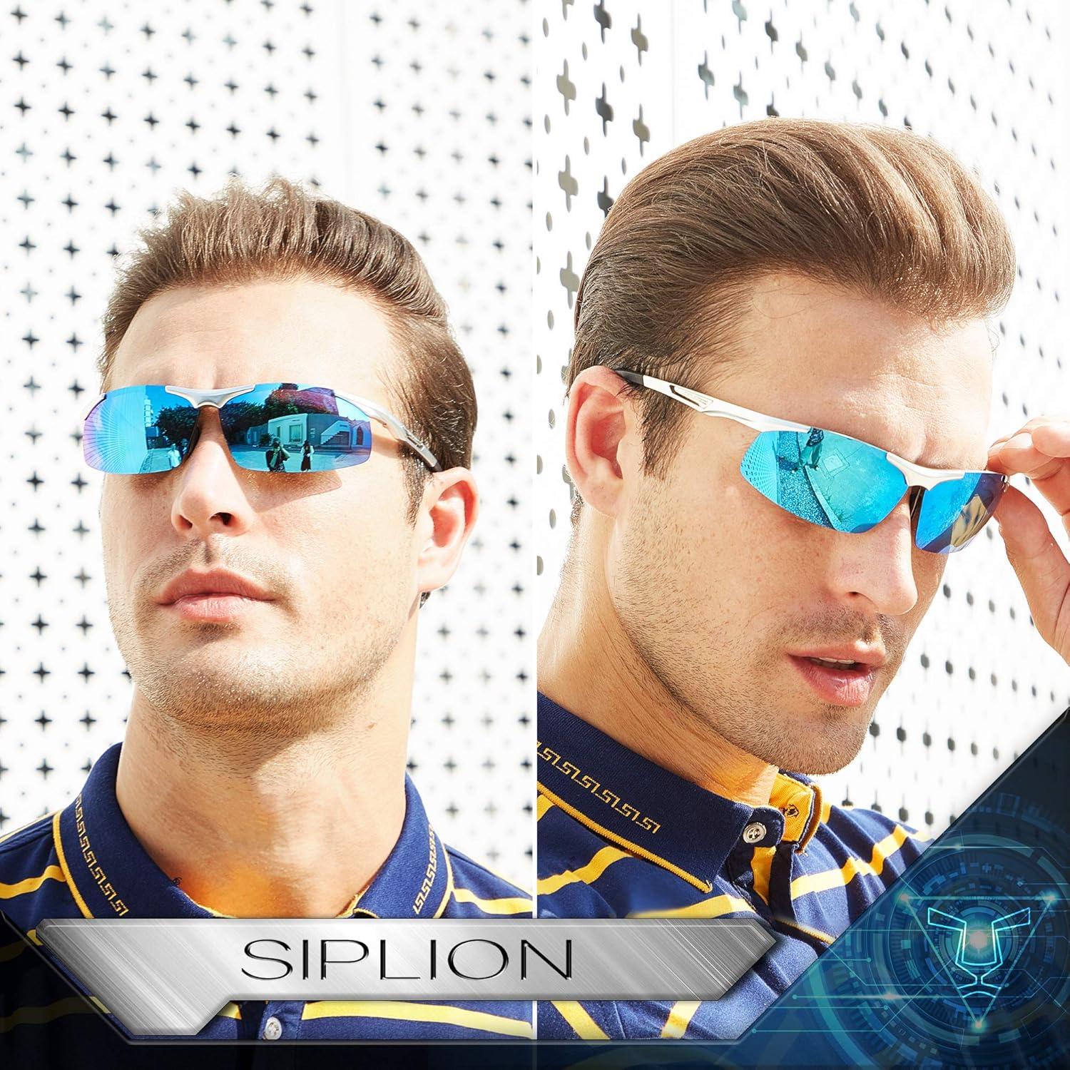 SIPLION Herren Sportbrille Polarisierte Sonnenbrille Al-Mg