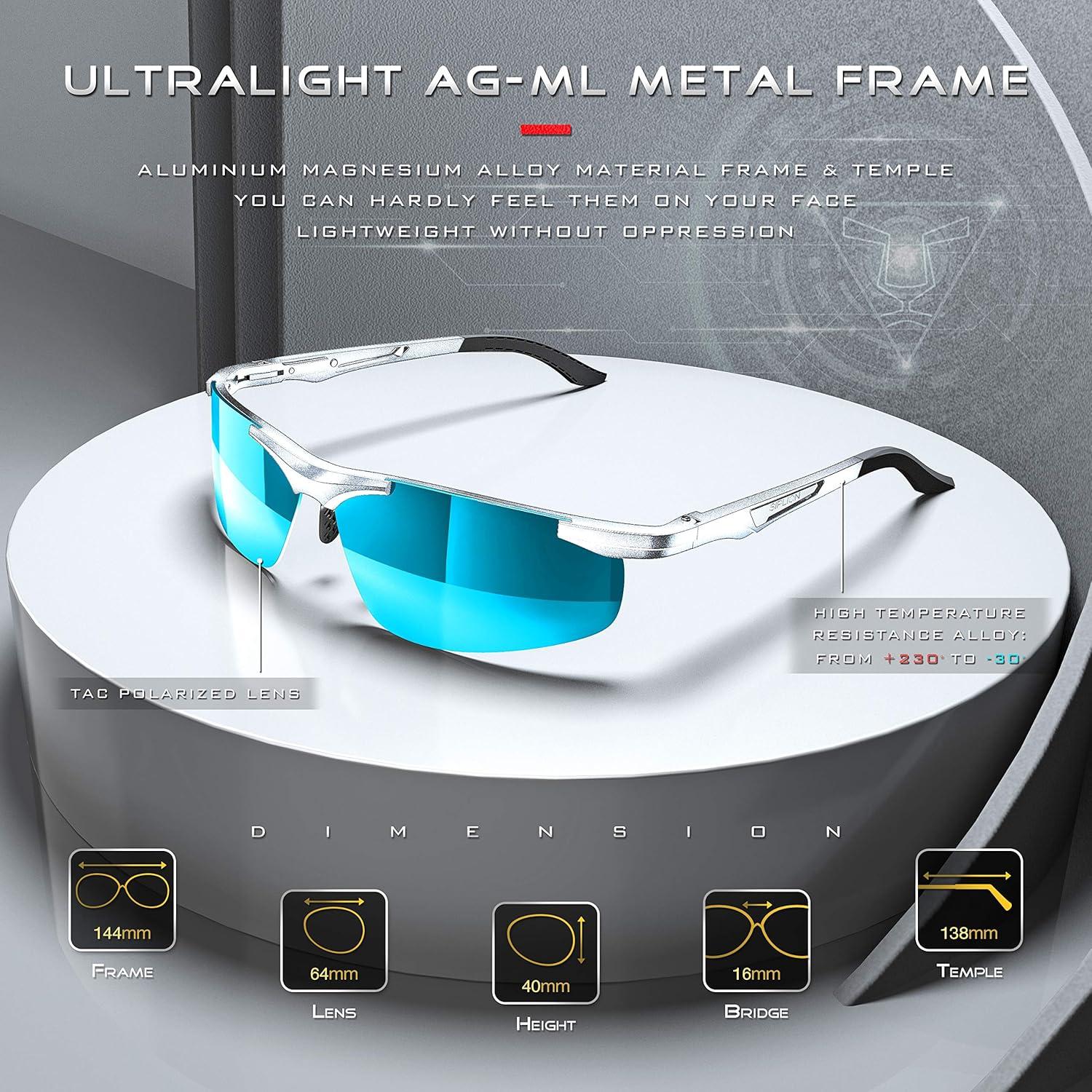 Sportliche Polarisierte Sonnenbrille Herren Al-Mg Metallrahmen UV400 CAT 3