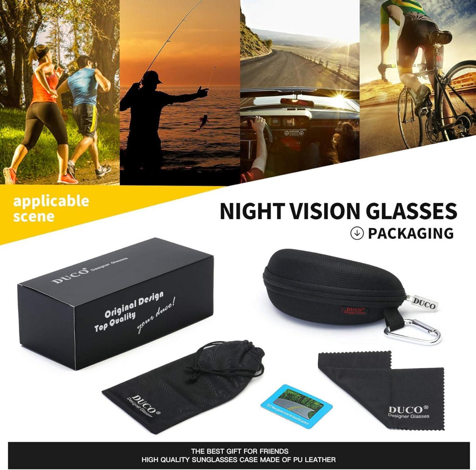 DUCO Herren Nachtsichtbrille polarisierte Sportbrille gelbe Gläser 6806 Schwarz