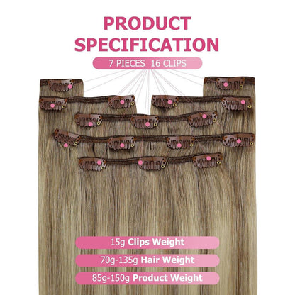 Echthaar Clip-in Extensions Ombre Hellbraun-Blond 35cm