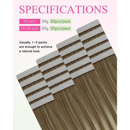 Echthaar Tape-in Extensions Hellbraun Ombre Blond 40cm