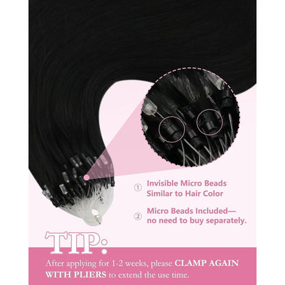 Echthaar Micro Loop Extensions Schwarz 45cm - 50 Strähnen