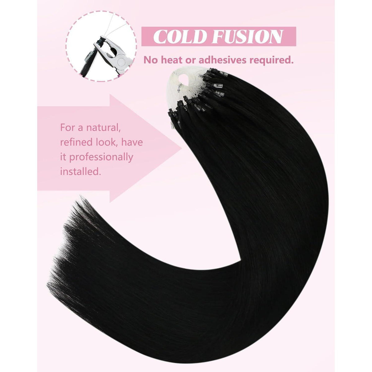 Echthaar Micro Loop Extensions Schwarz 45cm - 50 Strähnen