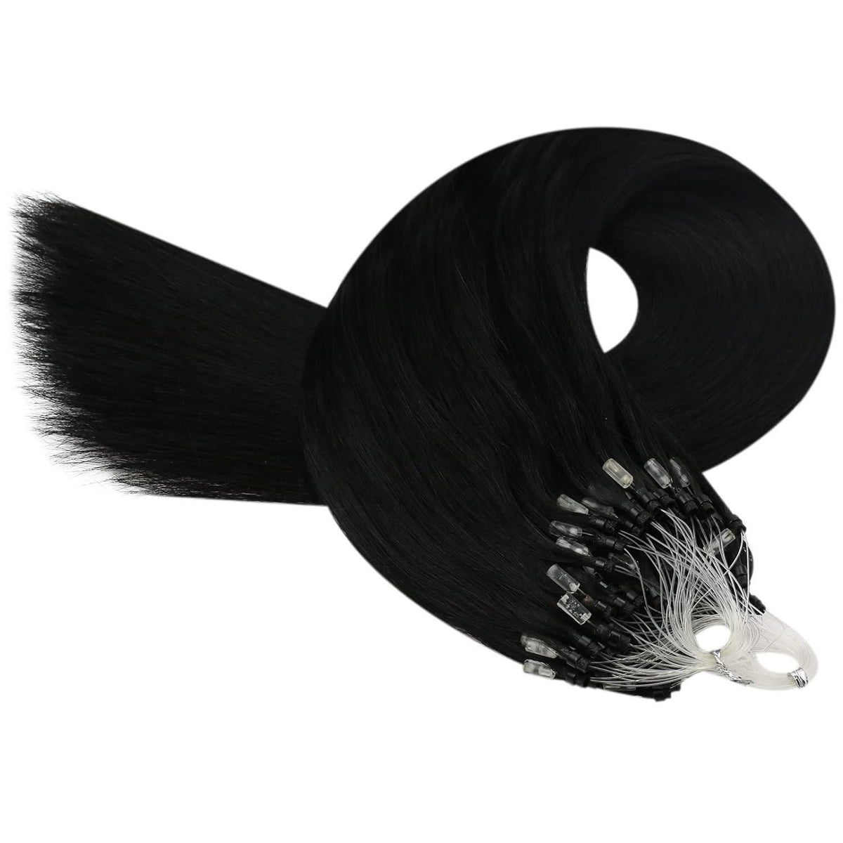Echthaar Micro Loop Extensions Schwarz 45cm - 50 Strähnen
