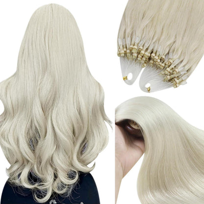 Platinblond Micro Ring Extensions Echthaar 55cm - Kaltfusion