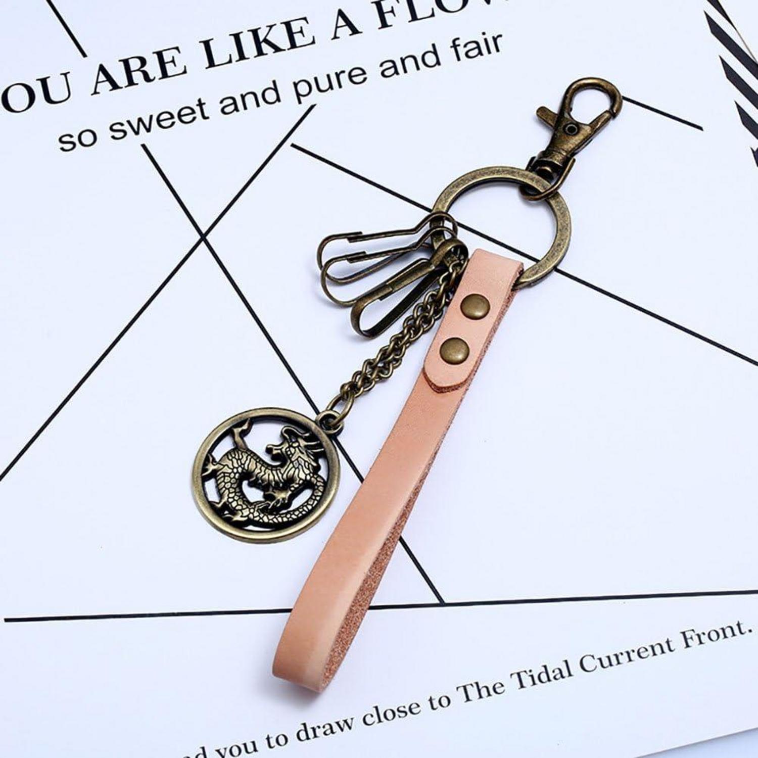 Boowhol Rindsleder Keychain Retro Legierung Dragon Männer