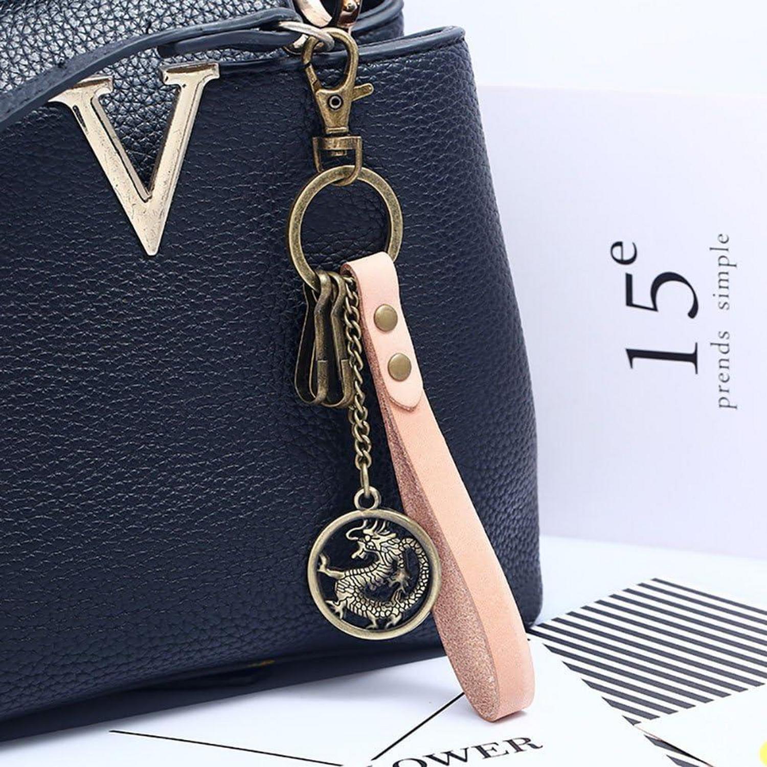 Boowhol Rindsleder Keychain Retro-Legierung Dragon Männer Frauen Taille Kette