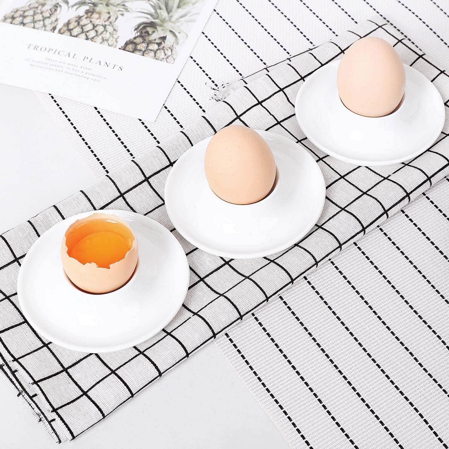 Eierbecher Weiß Porzellan 6er Set Stapelbar, Abgerundetes Design