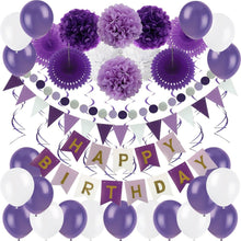 Geburtstagsdeko Violett Happy Birthday Banner Pom Poms Fans Fächer