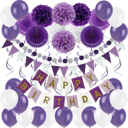 Geburtstagsdeko Violett Happy Birthday Banner Pom Poms Fans Fächer