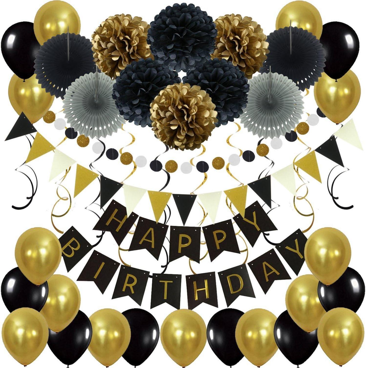 Geburtstagsdeko-Set mit Wimpelkette, Papier Fans, Pompoms, Girlanden