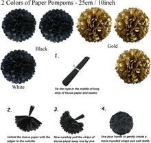 Geburtstagsdeko Set Schwarz Gold - Banner Girlande Pompoms