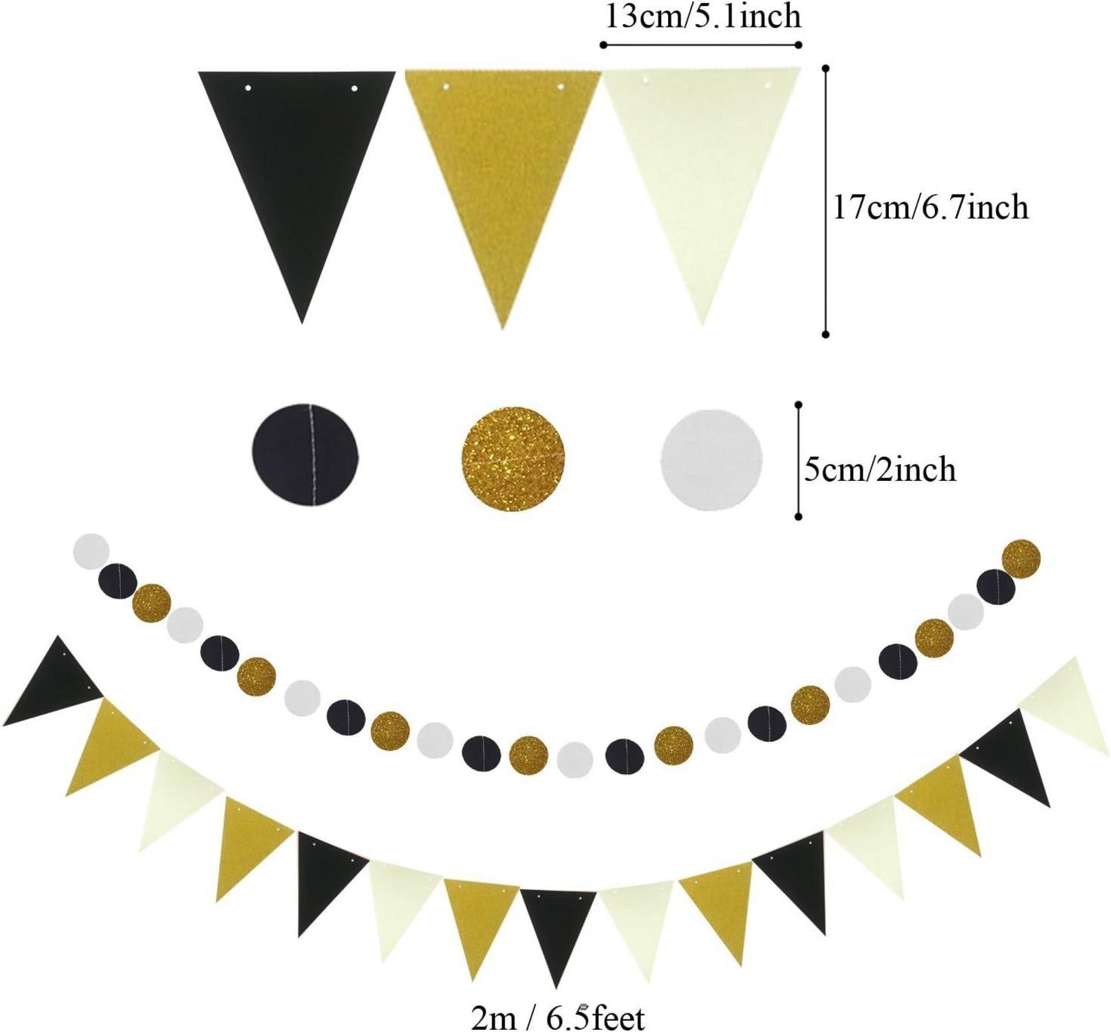 Happy Birthday Deko Set Schwarz Gold Papier Fans Pompoms Luftballon