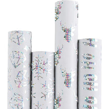 Weihnachtspapierrolle Weiß mit Silberglanzmuster 4 Rollen