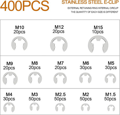 400-teiliges Sprengring Set E-Clip Sicherungsringe Edelstahl Sortiment