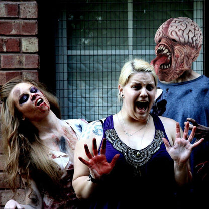 Zombie Halloween Maske mit langer Zunge und Gehirn, Horror