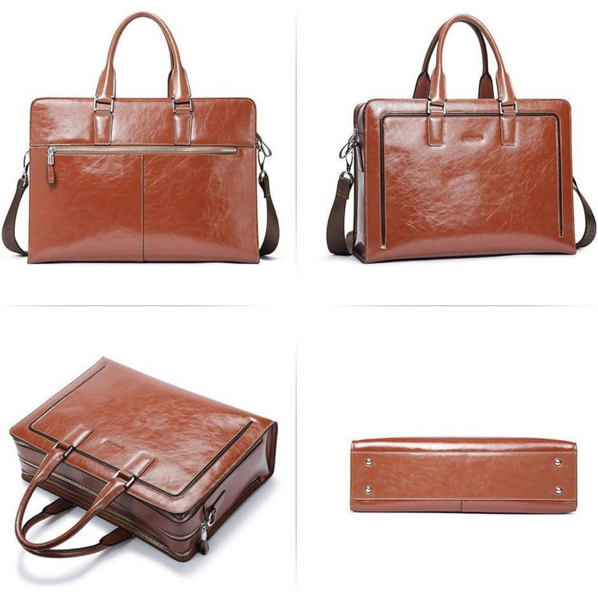 Damen Leder Aktentasche Laptoptasche 15.6 Zoll Arbeitstasche Braun